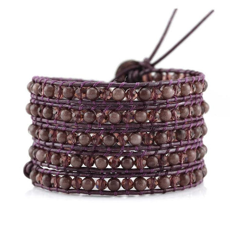 Burgundy Aventurine and Crystals on Burgundy Leather Wrap Bracelet ...