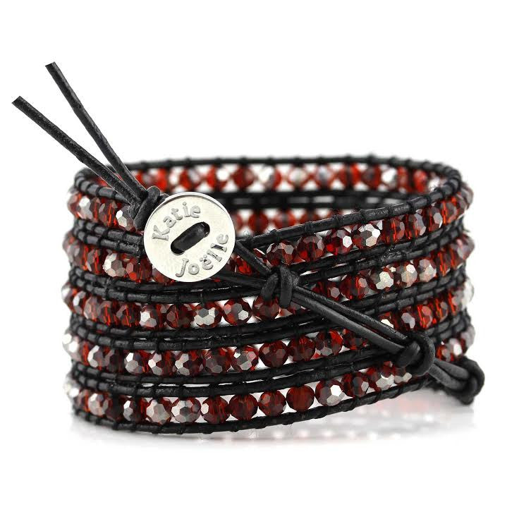 Red Crystals on Black Leather Wrap Bracelet – Katie Joëlle