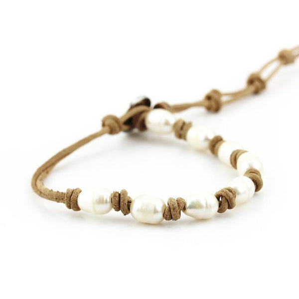 Freshwater Pearls on Natural Single Leather Wrap Bracelet – Katie Joëlle