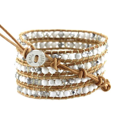 White Howlite and Crystals on Natural Leather Wrap Bracelet – Katie Joëlle