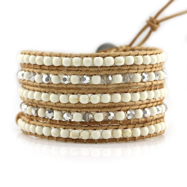 Ivory White Howlite on Natural Leather Wrap Bracelet – Katie Joëlle