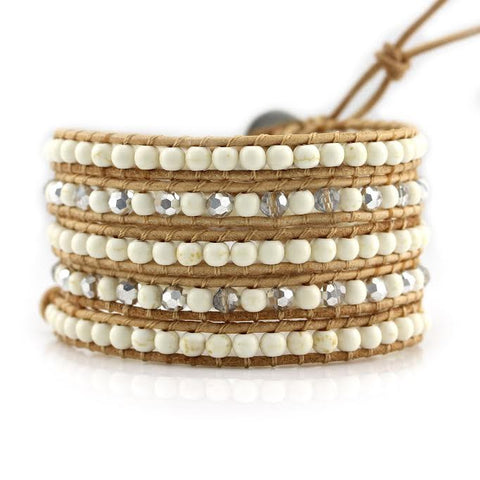 Ivory White Howlite on Natural Leather Wrap Bracelet – Katie Joëlle