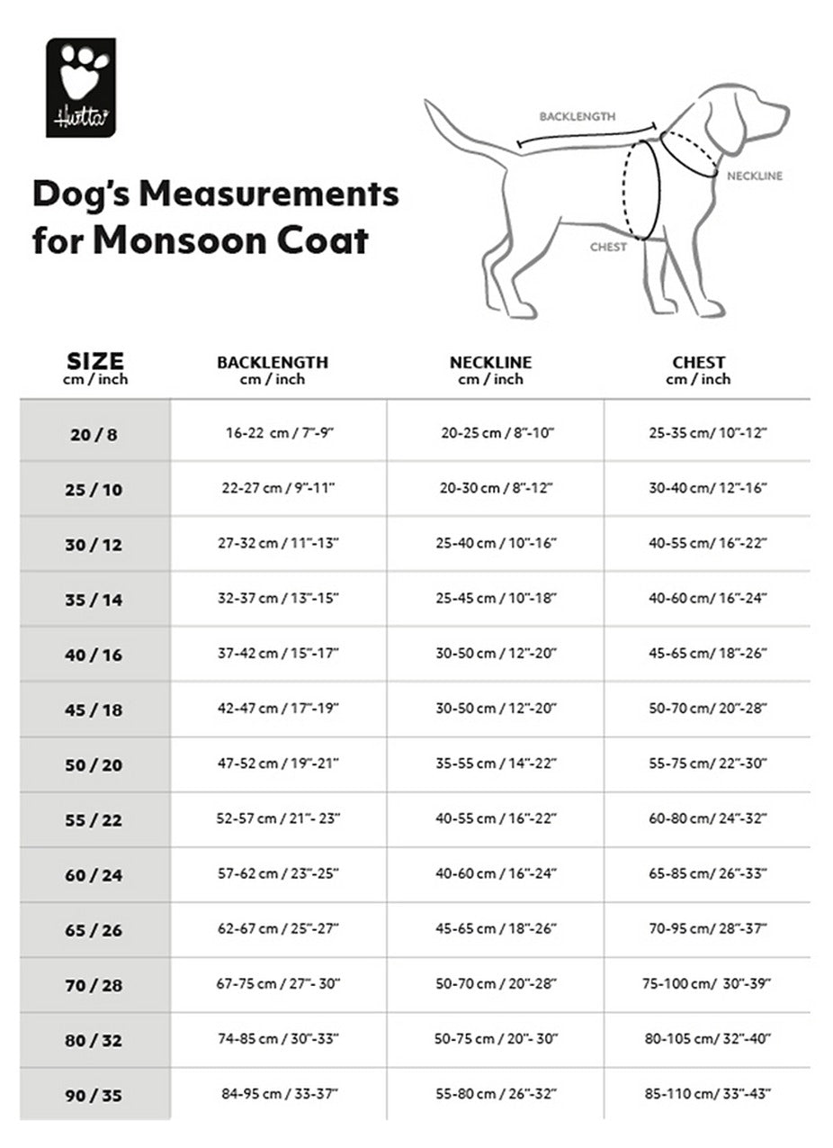Größentabelle Hurtta Monsoon Coat