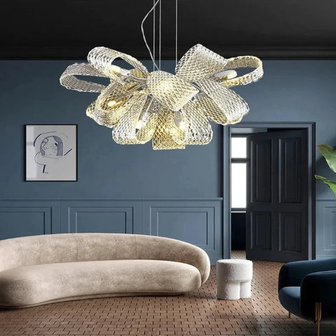 Lámpara de araña de cristal y cromo de lujo Teny Seus Lighting