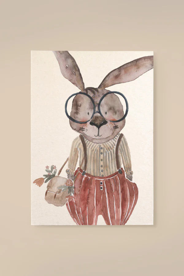 leevje - Karte aus Holzschliffpappe - Hase mit Brille