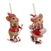 Picture of Viv! Christmas Kerstornament - Skiënde Muizen - set van 2 - rood wit bruin - 9,5cm
