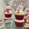 Picture of Viv! Christmas Kerstbeeld - Dubbele Cupcake Sneeuwpop - set van 2 - rood wit - 20cm