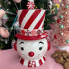 Picture of Viv! Christmas Kerstservies - Kerst Koektrommel Pepermunt Swirl Sneeuwpop - keramiek - rood wit - 30cm