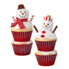 Picture of Viv! Christmas Kerstbeeld - Dubbele Cupcake Sneeuwpop - set van 2 - rood wit - 20cm
