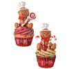 Picture of Viv! Christmas Kerstbeeld - Gingerbread Mannetjes Snoep Cupcakes - set van 2 - rood wit - 14cm