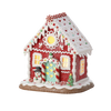 Picture of Viv! Christmas Kerstbeeld - Gingerbread Huis Sneeuwpop van Klei incl. LED Verlichting - rood wit - 22cm