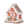 Picture of Viv! Christmas Kerstbeeld - Gingerbread Huis van Klei incl. LED Verlichting - wit rood - 22cm
