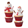 Picture of Viv! Christmas Kerstbeeld - Dubbele Cupcake Sneeuwpop - set van 2 - rood wit - 20cm