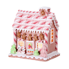 Picture of Viv! Christmas Kerstbeeld - Gingerbread Huis van Klei met Marshmallow Beertjes incl. LED Verlichting -  pastel roze - 23cm