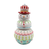 Picture of Viv! Christmas Kerstservies - Kerst Koektrommel Sneeuwpop - keramiek - pastel - roze wit - 36cm