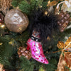 Picture of Viv! Christmas Kerstornament - Victoriaanse Laars met Imitatiebont - glas - roze zwart goud - 11cm
