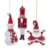 Picture of Kurt S. Adler Kerstornament - Sneeuwpop Notenkraker Kerstman - set van 3 - rood wit - 12cm