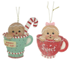 Picture of Viv! Christmas Kerstornament - Gingerbread Kindjes in Mok - set van 2 - blauw rood - 10cm