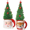 Picture of Viv! Christmas Kerstornament - Kerstman en Rendier met Kerstboom Hoed - set van 2 - rood groen wit - 14cm