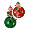 Picture of Viv! Christmas Kerstornament - Elf met Snoep op Kerstbal - set van 2 - rood groen wit - 20cm