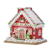 Picture of Viv! Christmas Kerstbeeld - Snoep Gingerbread Huis met Sneeuwpop incl. LED Verlichting - rood wit - 23cm