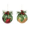 Picture of Viv! Christmas Kerstbal - Dennenappel en Dennentak - set van 2 - glas - rood groen - 10cm