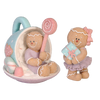 Picture of Viv! Christmas Kerstbeeld - Gingerbread Poppetjes in Theekop en met Cadeau - set van 2 - pastel - paars roze - 15cm