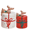 Picture of Viv! Christmas Kerstservies - Grote en Kleine Koektrommel met Slapend Rendier - set van 2 - keramiek - wit rood groen - 20 en 14cm