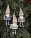 Kurt S. Adler Kerstornament - Kerstmannetjes met kerstboomhoed - set van 3 - blauw wit - 11cm - Viv! Home Luxuries