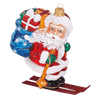 Viv! Home Luxuries Kerstornament - Skiënde Kerstman - mond geblazen glas - rood blauw wit - 10cm - Viv! Home Luxuries