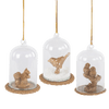 Viv! Home Luxuries Kerstornament - vogel, eekhoorn en uilen in glazen stolp - set van 3 - goud - 6,5x10cm - Viv! Home Luxuries