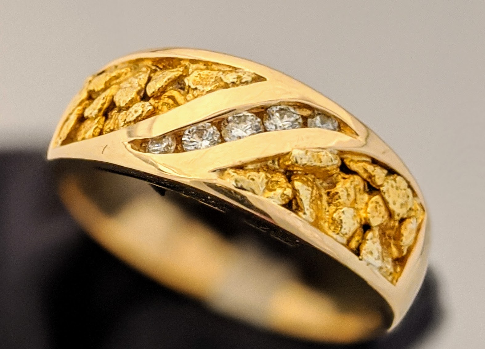 Natural Gold Nugget & Diamond Men's Ring - Aurora Jewelers