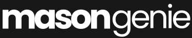 The image displays the word 'masongenie' in lowercase with a minimalist font on a black background.