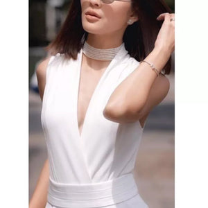 Small Oval Shape.  White Freshwater Pearl Necklace.  7 Strands.  Natural Flaws. Silver Clasp. - Radiant Stones 