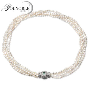 3-4mm Rice Shape. White Freshwater Pearl Necklace.   Multi Layer.  Silver Clasp. - Radiant Stones 