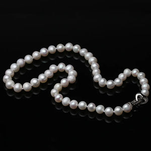 8-9mm, 9-10mm, 10-11mm Near Round.  White Freshwater Pearl Necklace.   Natural Flaws.   Silver Clasp. - Radiant Stones 