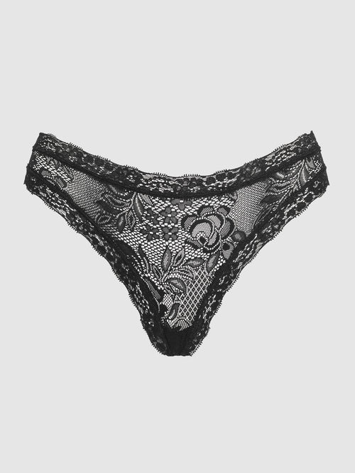 Stretch Cotton & Lace Thong