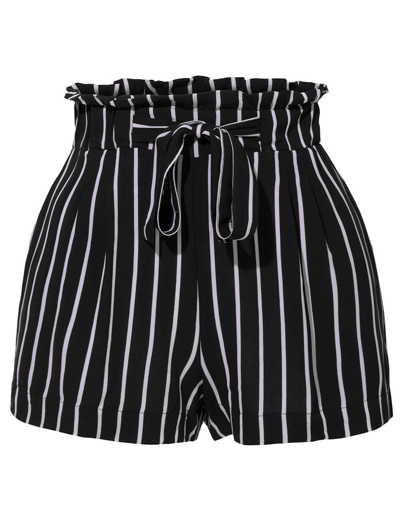 black and white striped paperbag pants