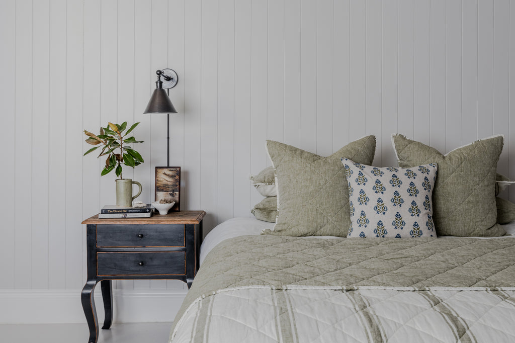 Linen Quilts and Pillow Shams in yarn Dyed Ticking Stripe