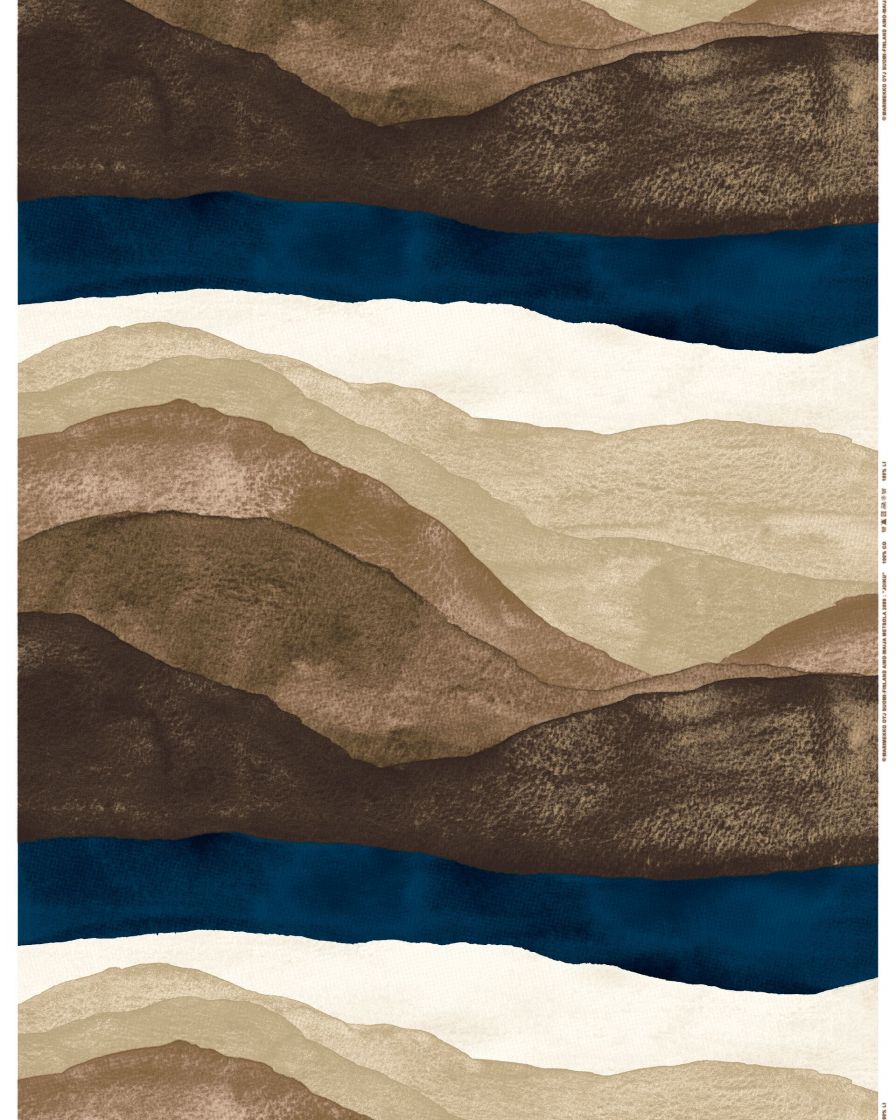 Marimekko Joiku Cotton Fabric blue brown landscape – Kiitos Living by Design