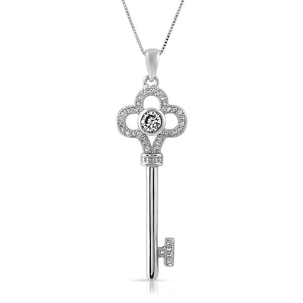 Silver Classy CZ Key Pendant With Chain – Jewelure