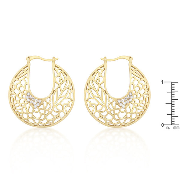 18K Gold Tone Filigree CZ Hoop Earrings – Jewelure
