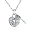 Sterling Silver CZ Heart and Lock Necklace Set
