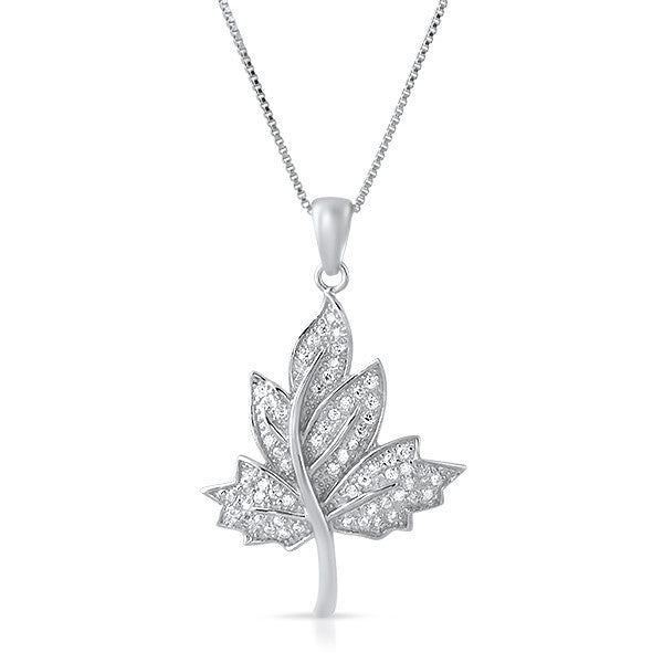 Silver Cubic Zirconia Maple Leaf Necklace Set Jewelure