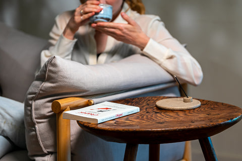 Drinking tea from a Japanese ceramic cup