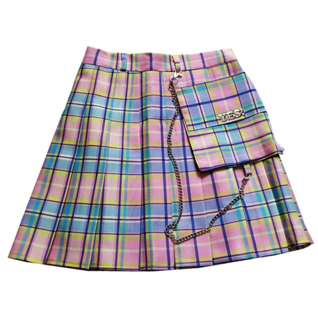 Pastel Plaid Elastic Skirt