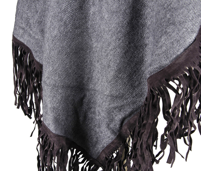 Knit & Suede Fringe Poncho Hipster Row