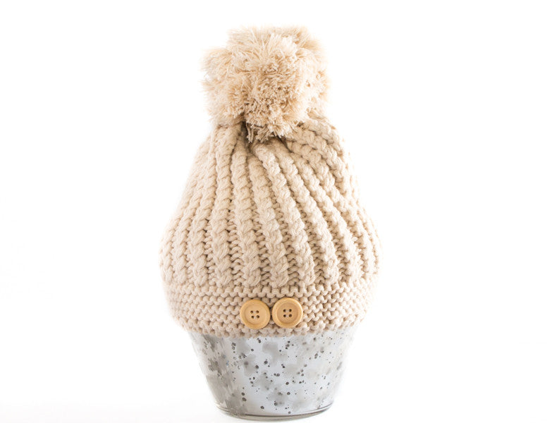 Big Pom Pom & Buttons Knit Beanie - Hipster Row