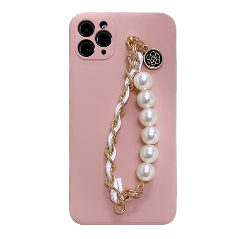 Pearl Leather Wrist Chain Bracelet Cell Phone