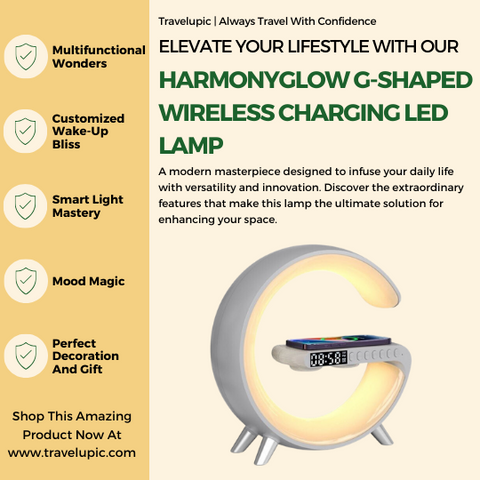 Harmonyglow G-Shaped LED Lamp With Wireless Charging And Bluetooth Speaker